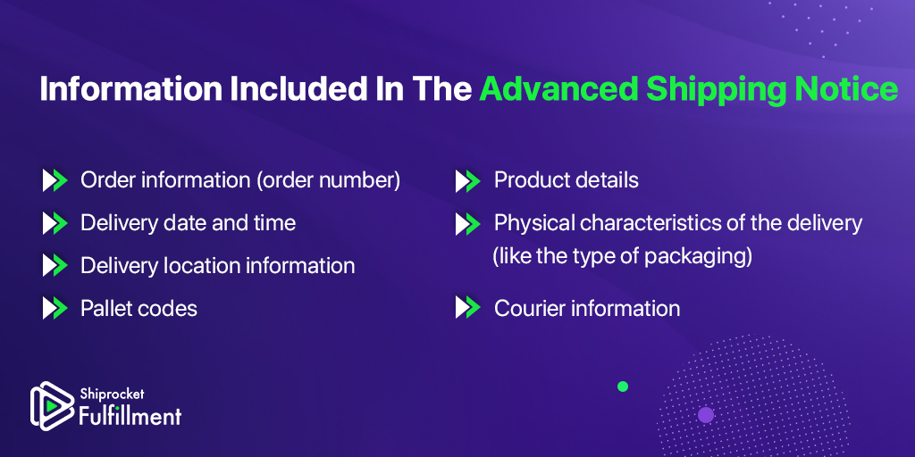 Information included in the advanced shipping notice